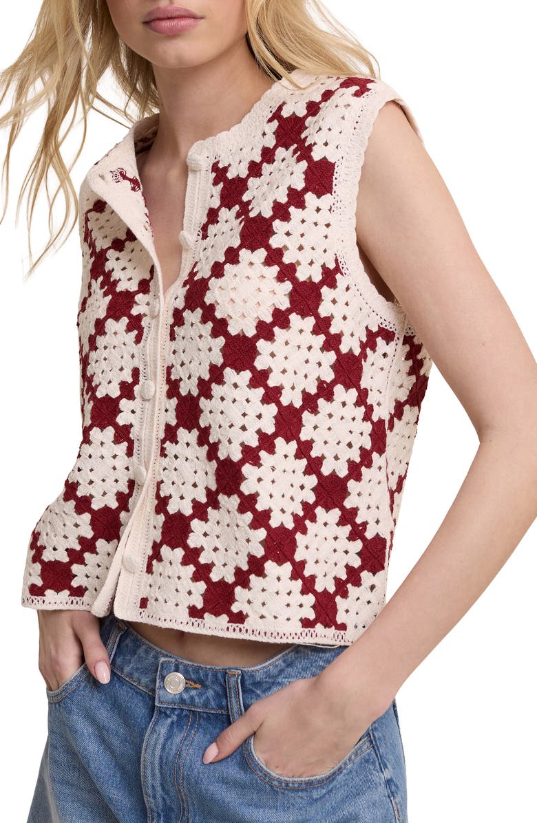 Nobody's Child Open Knit Sleeveless Cardigan, Alternate, color, Ivory/Red