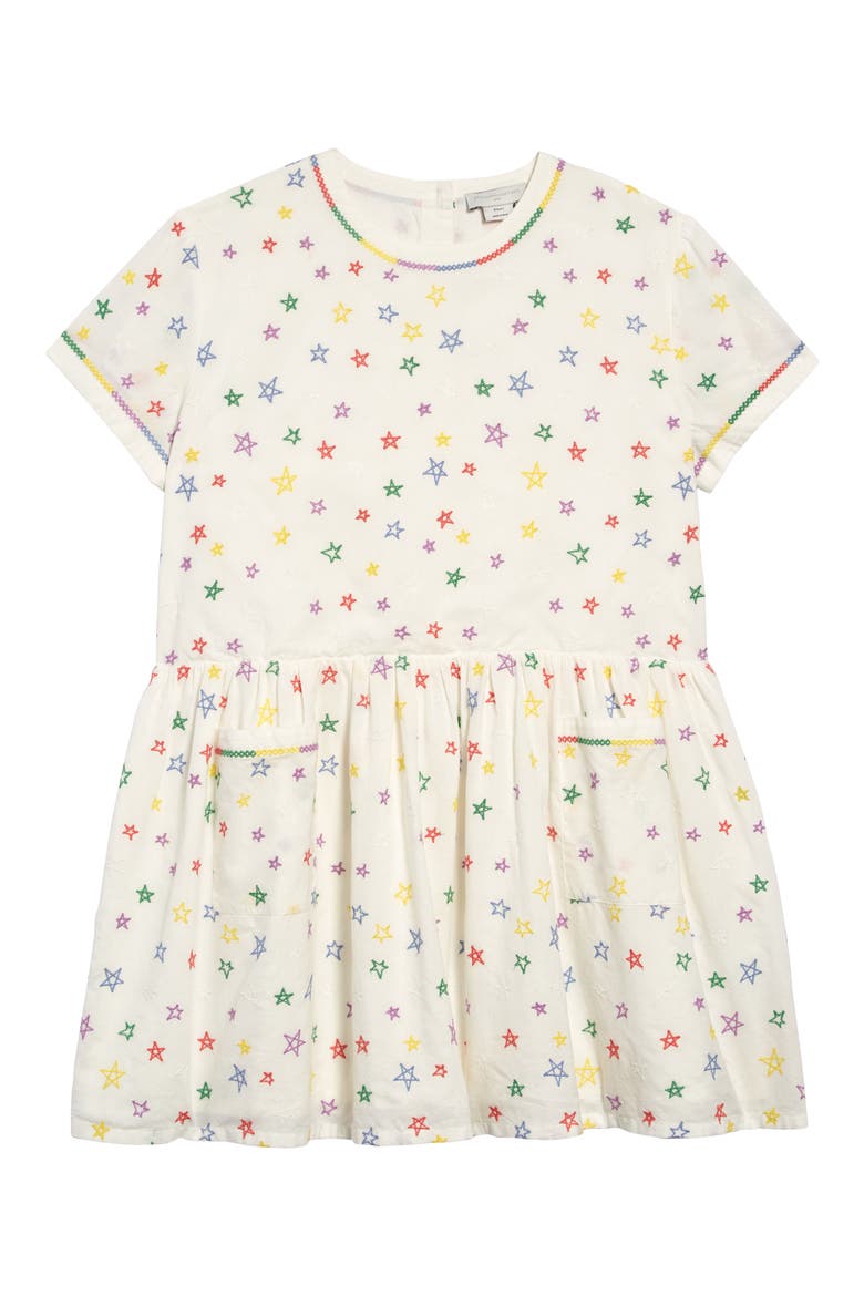 Stella McCartney Star Embroidered Organic Cotton Dress, Main, color, WHITE