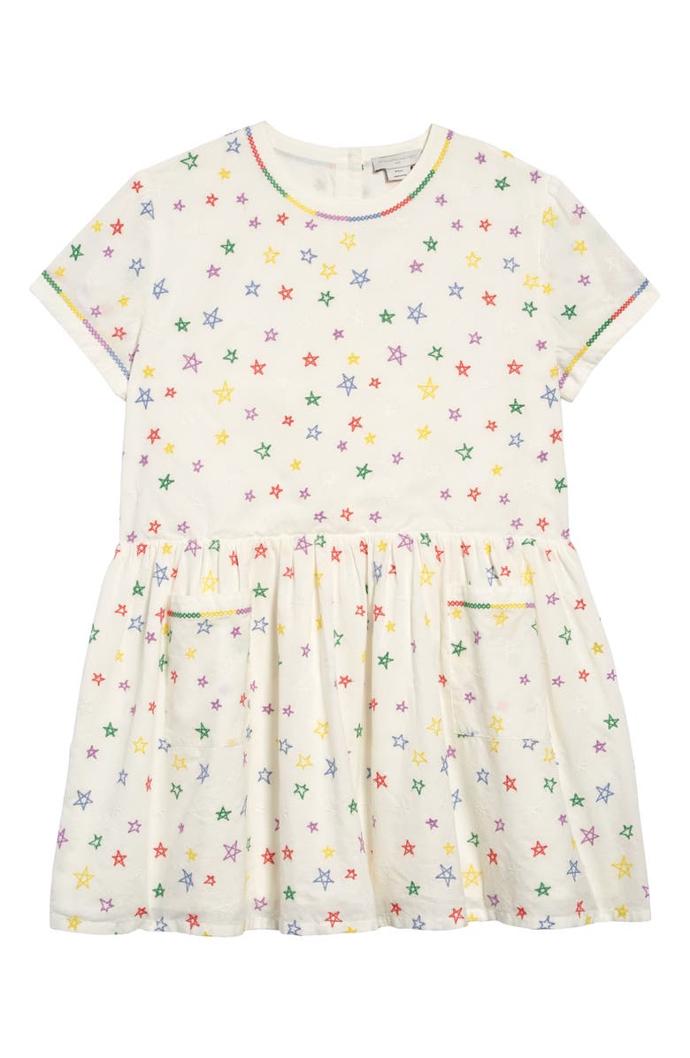 Stella McCartney Kids Stella McCartney Star Embroidered Organic Cotton Dress, Main, color,