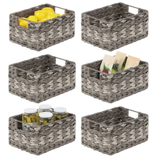 mDesign Woven Farmhouse Pantry Food Storage Bin Basket Box, 6 Pack in Gray Ombre 