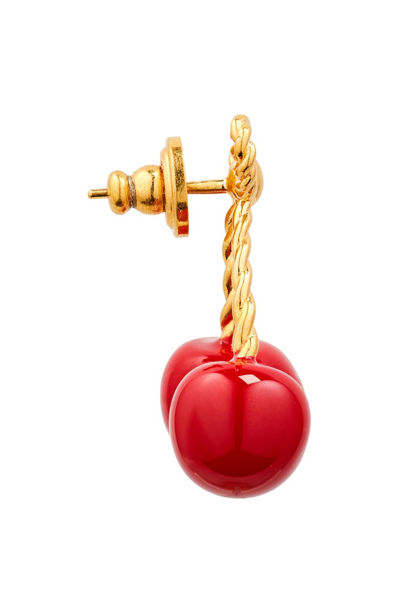 Valentino Garavani Chez Valentino Cherryfic Drop Earrings, Alternate, color, Antique Brass/ Rosso