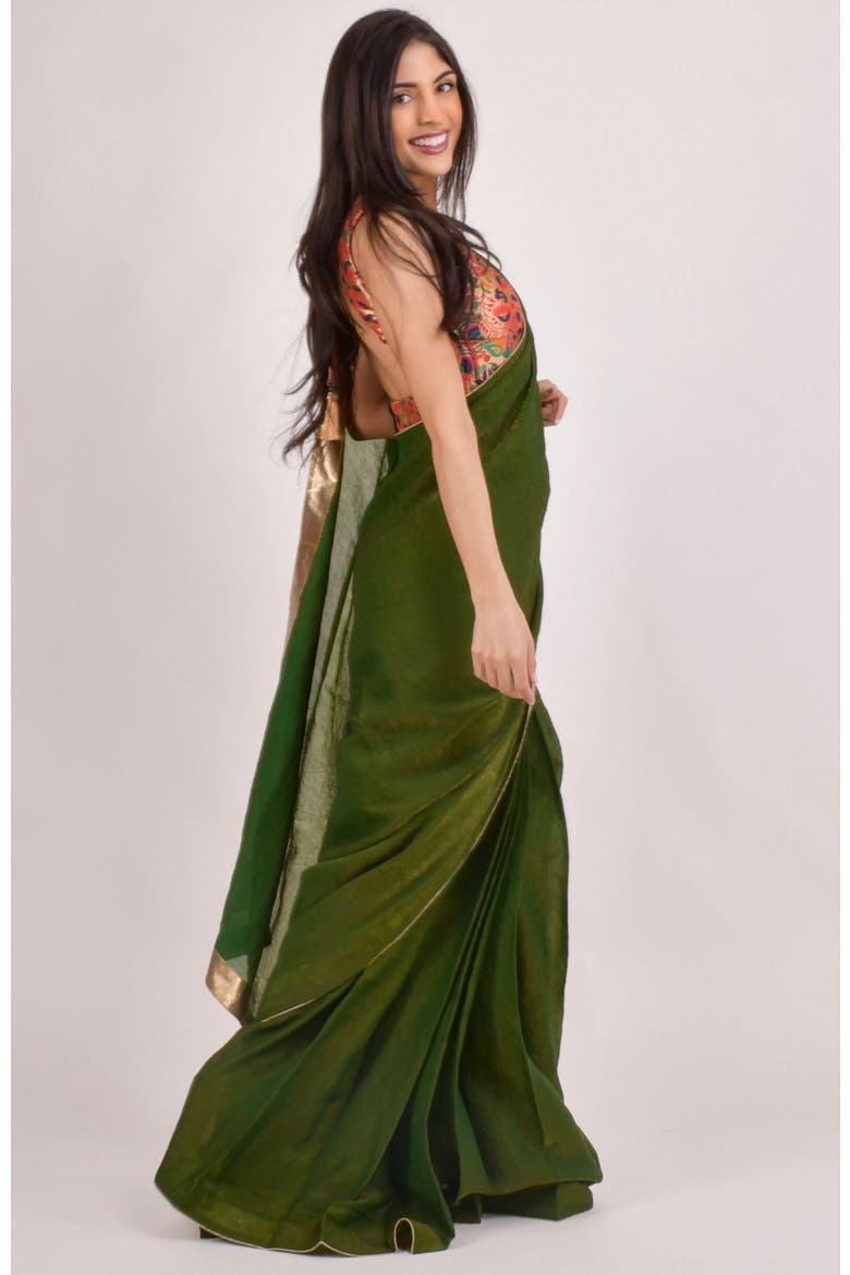 Zaya Brocade Pre-Draped Saree, Alternate, color, Green