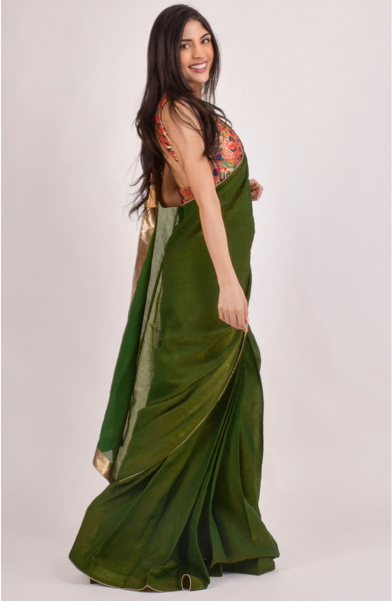 RAAS Zaya Brocade Pre-Draped Saree, Alternate, color, Green