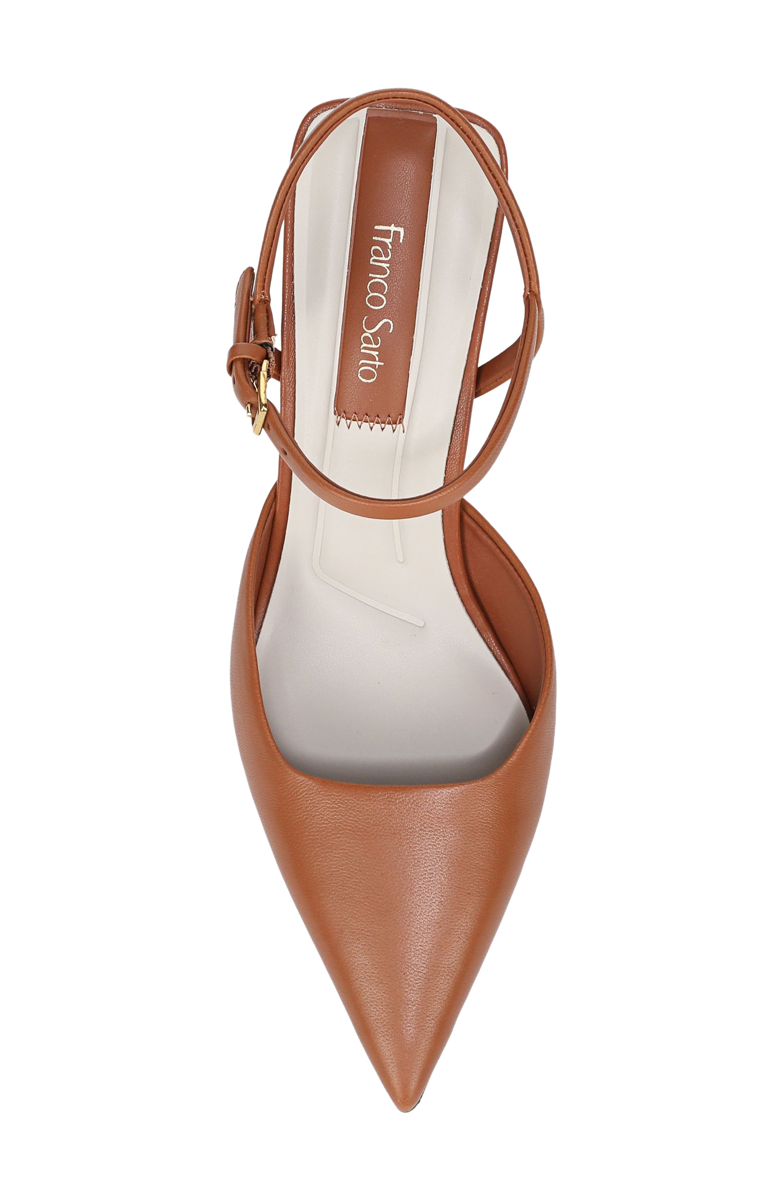 Franco Sarto Cherie Ankle Strap Pointed Cap Toe Wedge Pump, Alternate, color, Cognac