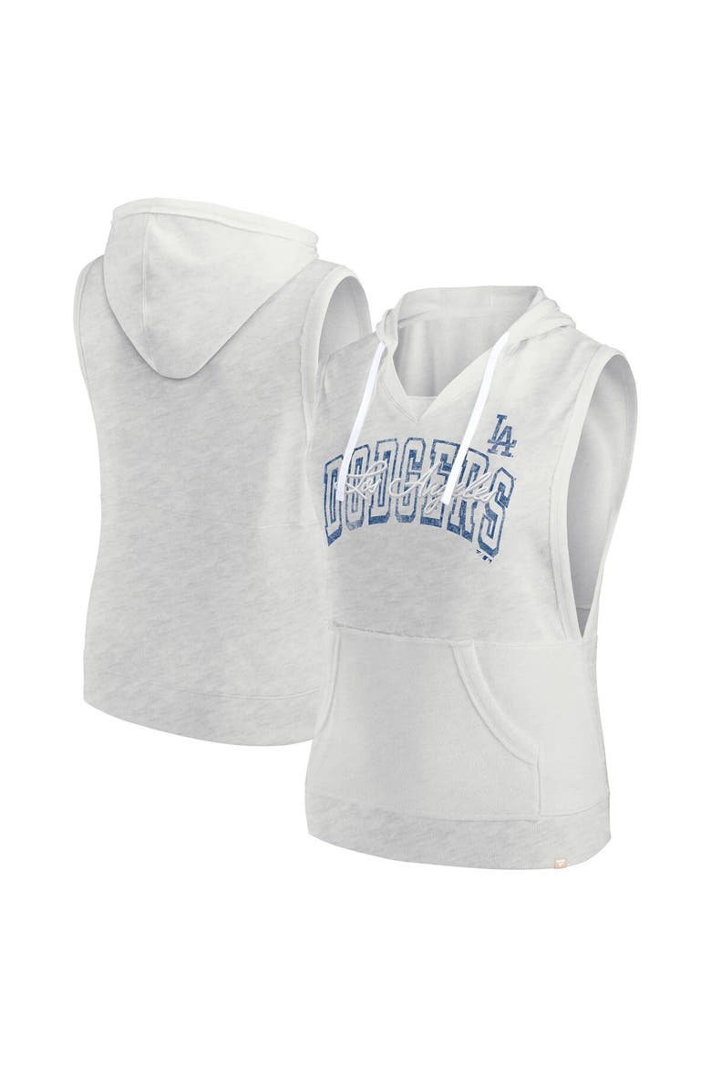 Women's Fanatics Ash Los Angeles Dodgers Lounge Script Sleeveless Pullover Hoodie, Main, color, Ash