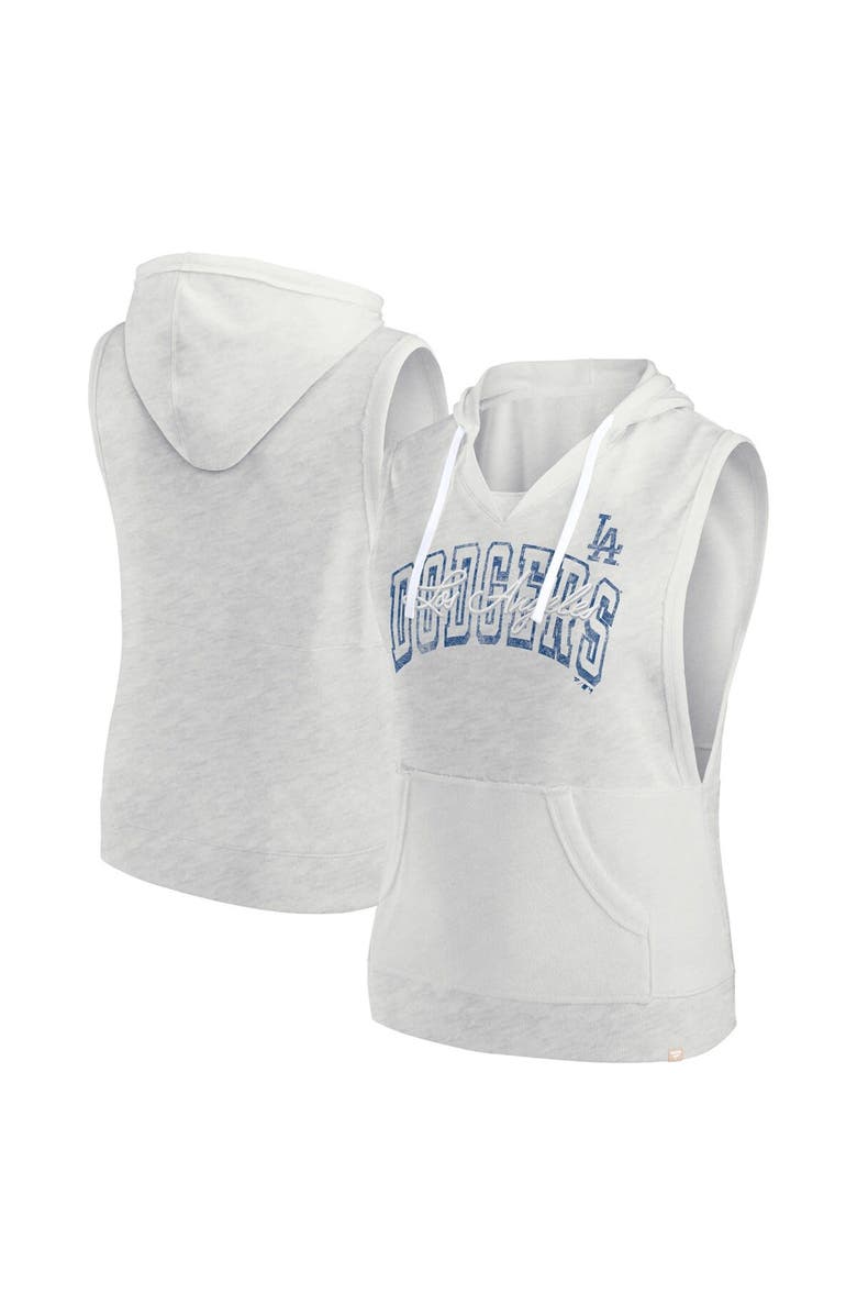 FANATICS Women's Fanatics Ash Los Angeles Dodgers Lounge Script Sleeveless Pullover Hoodie, Main, color, Ash