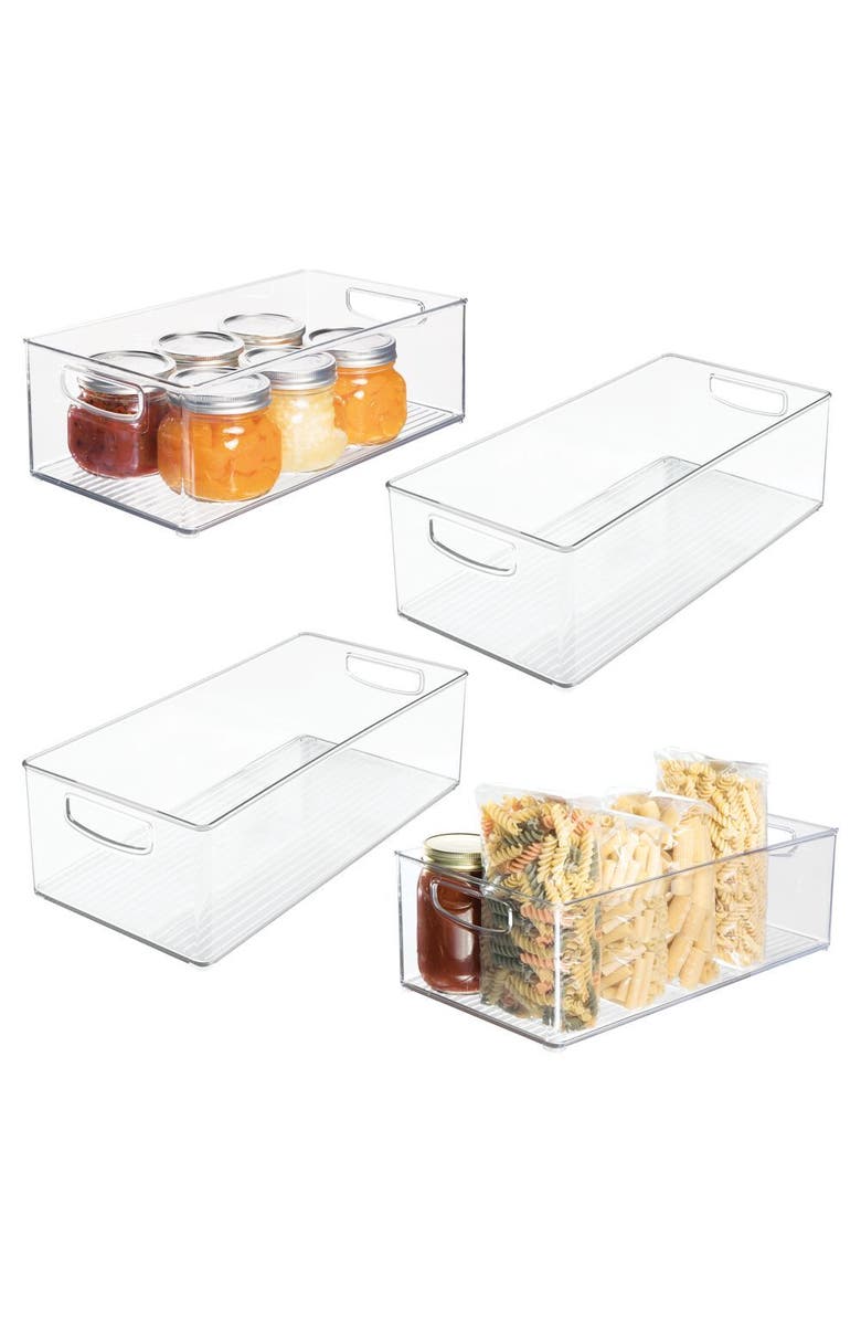 Linus Plastic Stackable Pantry Bin with Handles, Set of 4, Clear, Made in USA, Main, color, Set Of 4, Clear