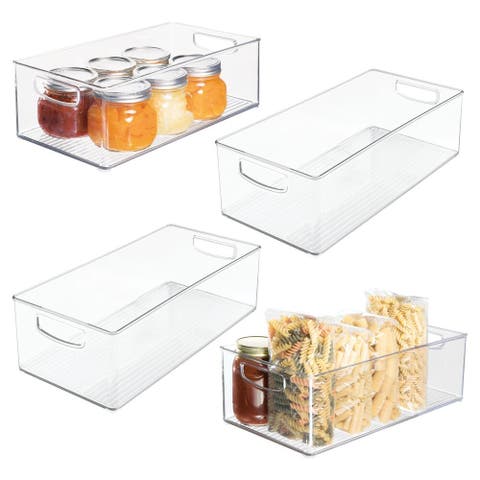 Plastic Stackable Pantry Bin with Handles, Set of 4, Clear, Made in USA