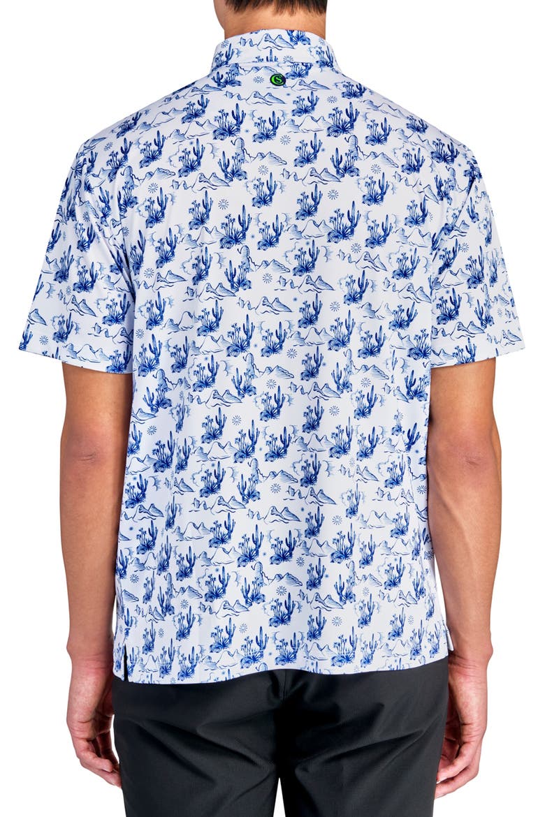 Regular Fit Cactus Print Performance Recycled Golf Polo, Alternate, color, WHITE