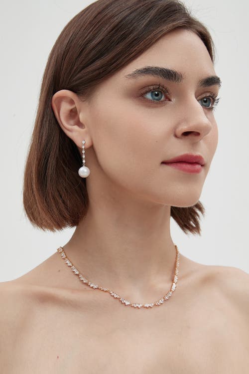 Classicharms Electra Silver Diamond Rivière Pearl Drop Earrings In Silver