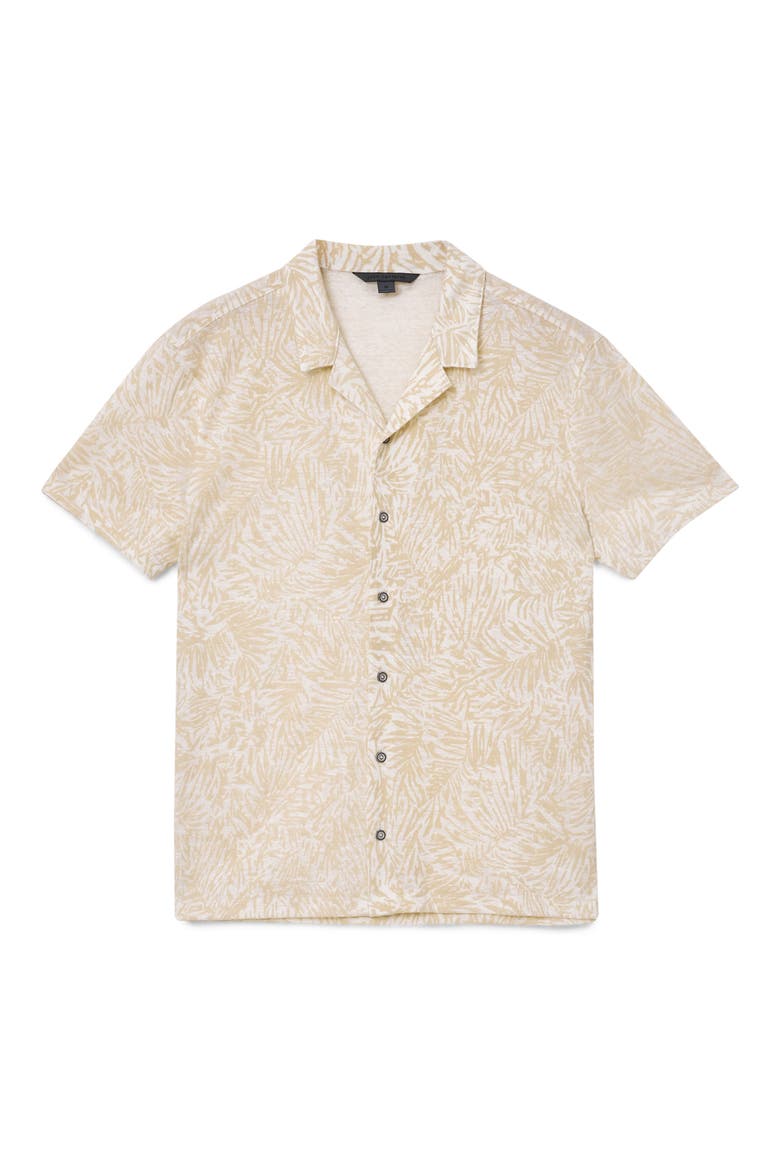 Matera Frond Jacquard Short Sleeve Organic Linen Button-Up Shirt, Alternate, color, MARBLE