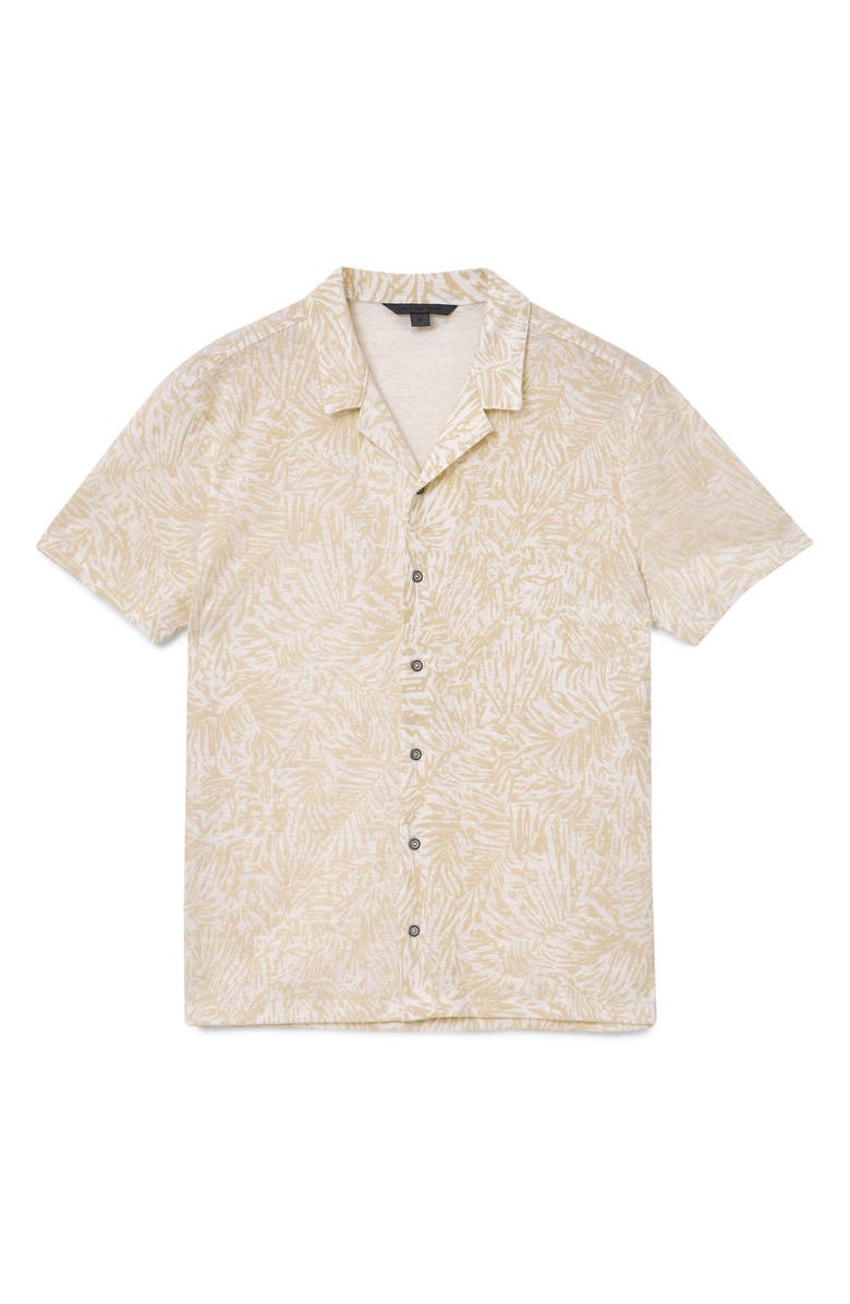 John Varvatos Matera Frond Jacquard Short Sleeve Organic Linen Button-Up Shirt, Alternate, color, Marble