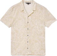 John Varvatos Matera Frond Jacquard Short Sleeve Organic Linen Button-Up Shirt