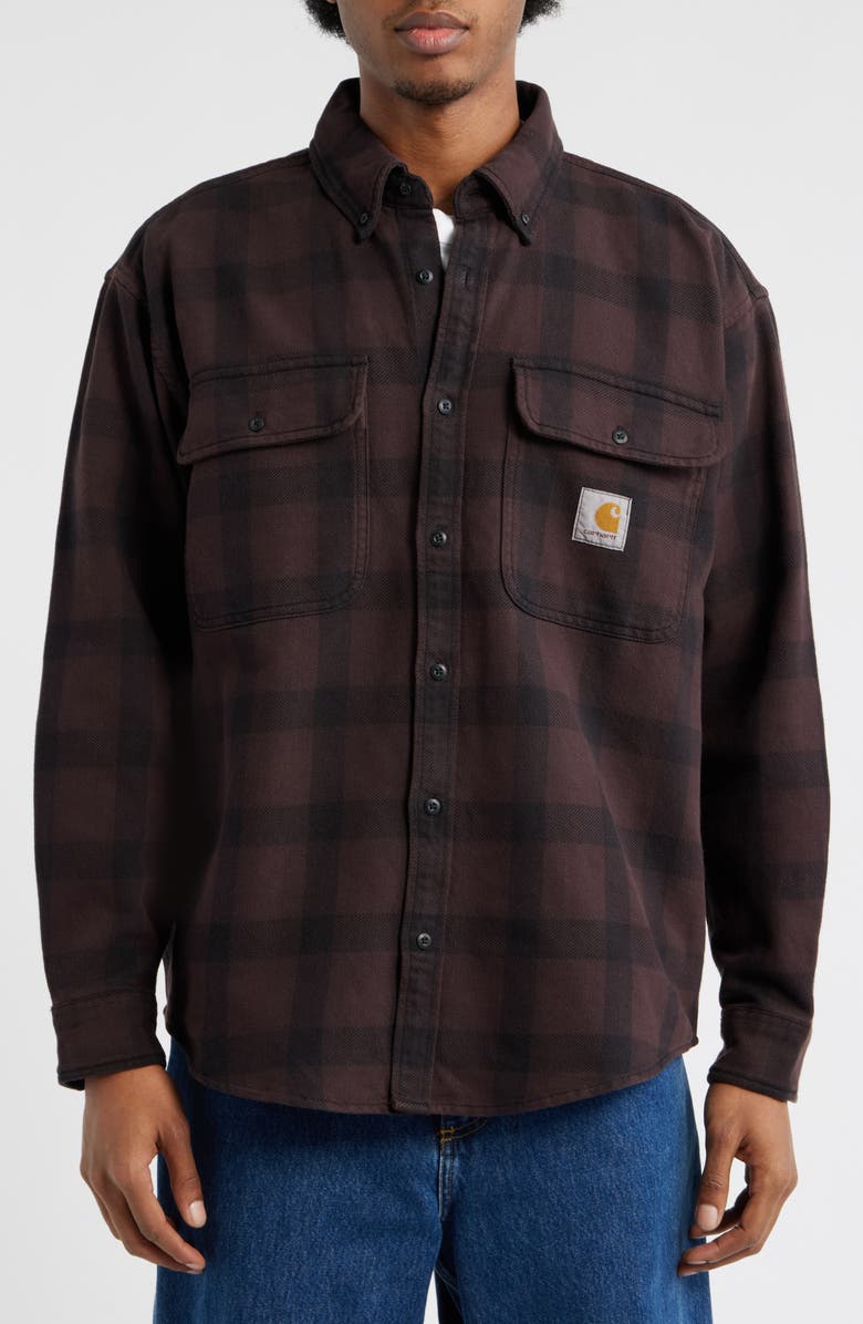 Carhartt Work In Progress Edmands Plaid Cotton Twill Button-Down Shirt, Alternate, color, Edmands Check Natural