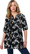 Roaman's Pintuck Tunic Blouse Y-Neck & Roll-Tab Sleeves