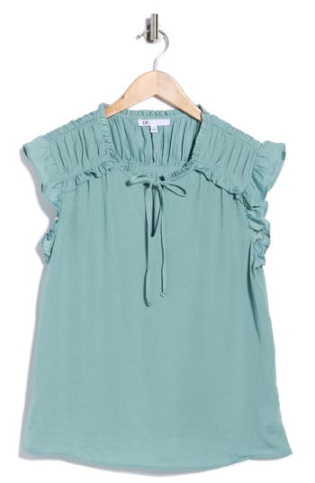 Dr2 By Daniel Rainn Ruffle Tie Neck Top In Blue
