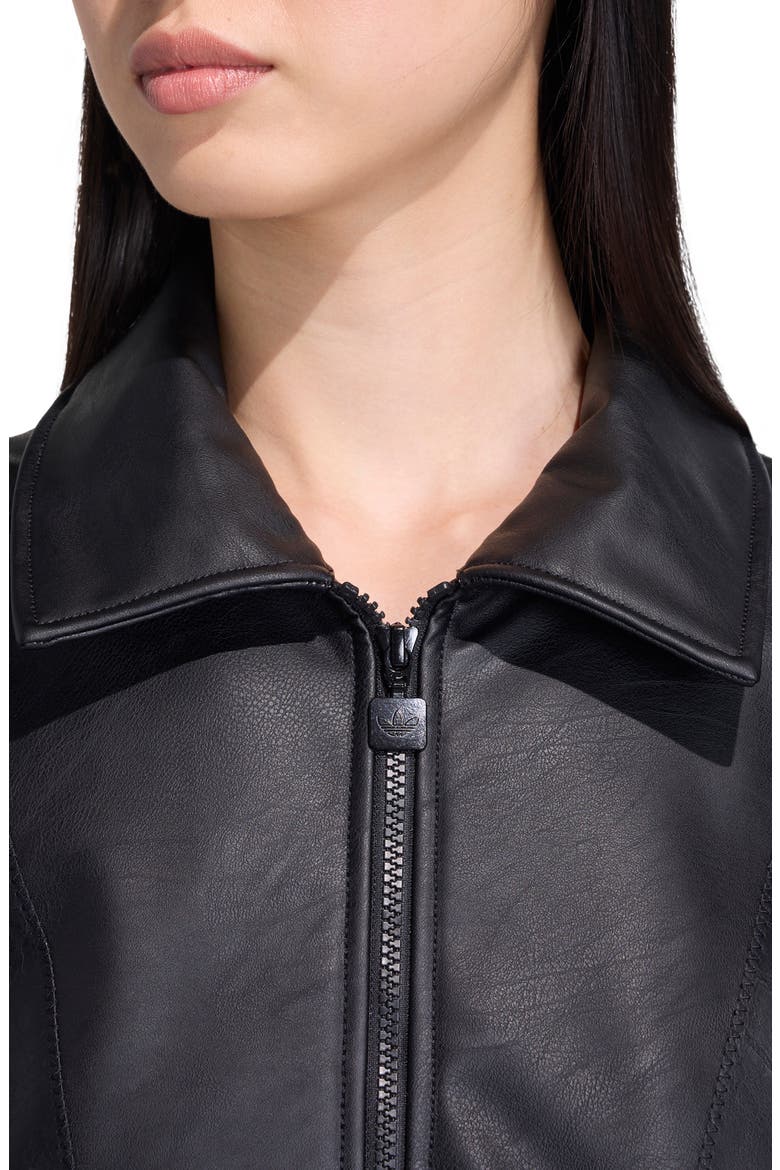 Three-Stripe Faux Leather Jacket, Alternate, color, BLACK