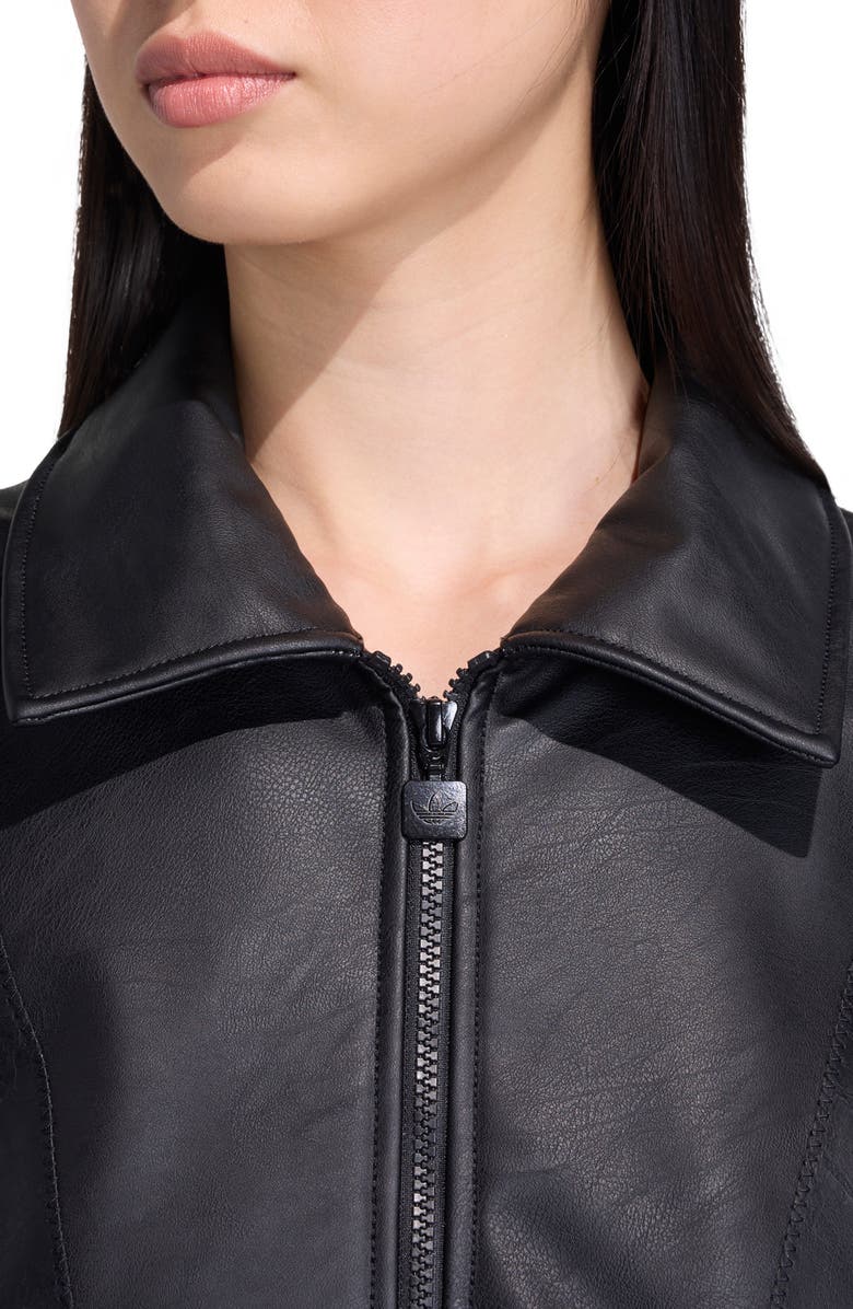 adidas Three-Stripe Faux Leather Jacket, Alternate, color, Black