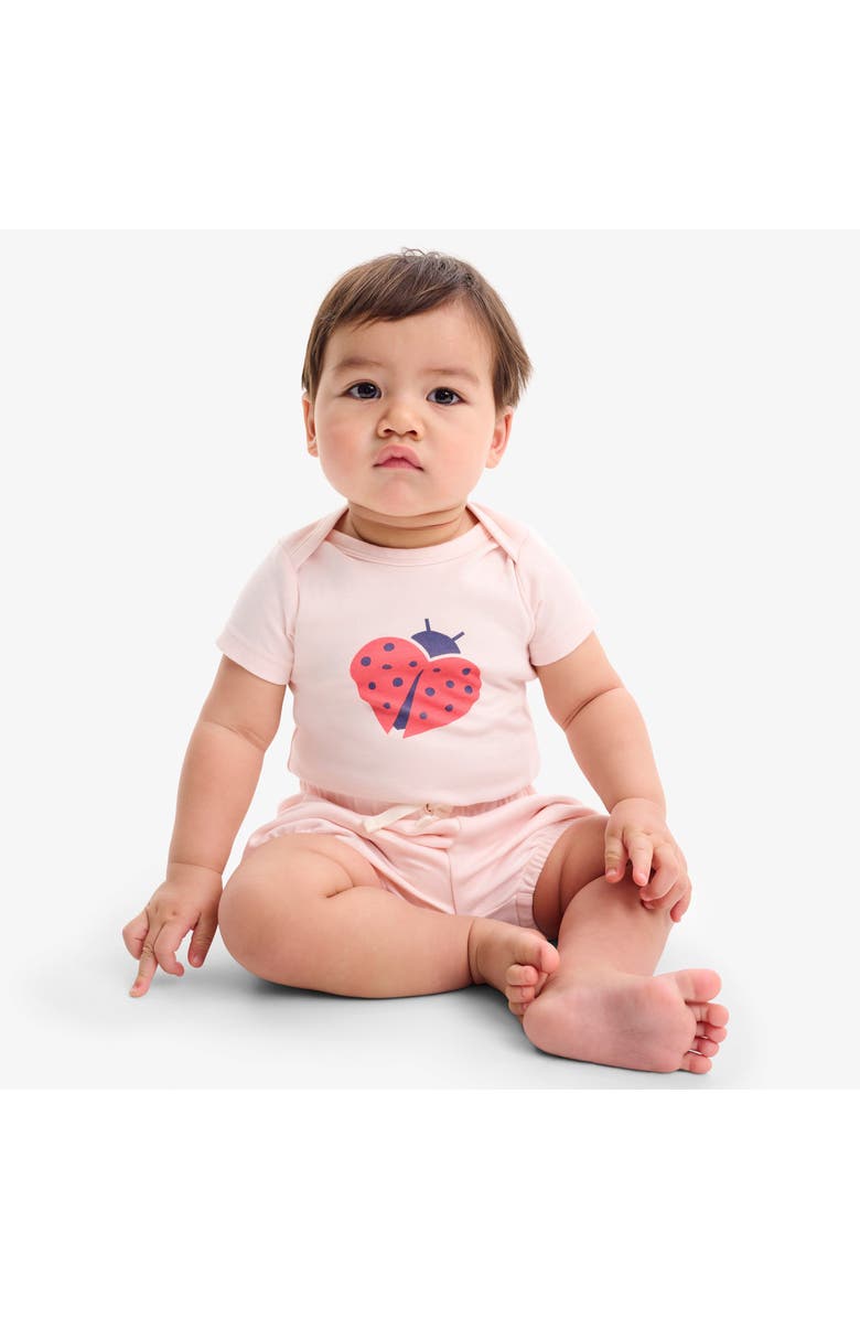 Primary Organic Short Sleeve Ladybug Babysuit, Alternate, color, Light Blossom