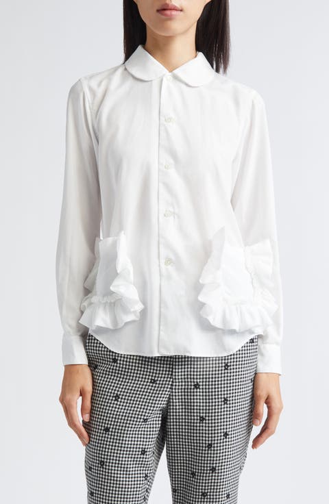 Ruffle Pocket Broadcloth Button-Up Shirt
