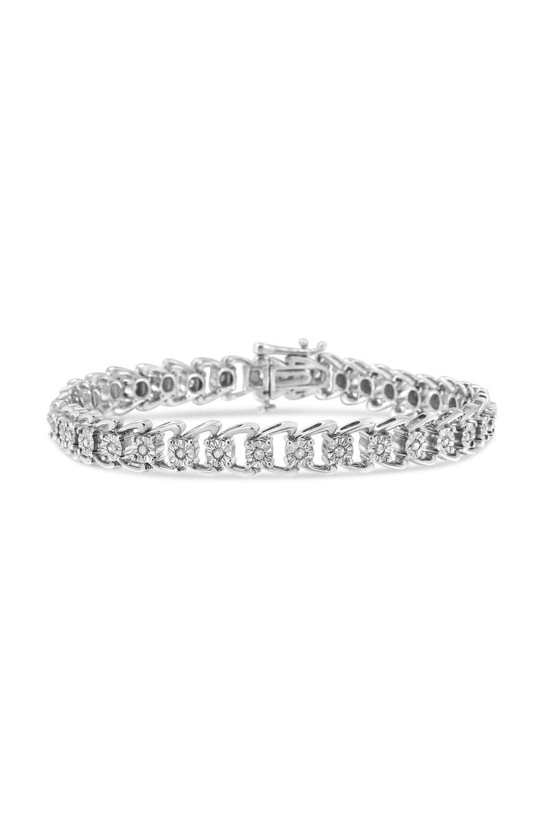 .925 Sterling Silver 1/2 Cttw Diamond Miracle-Set Double Swoosh Wave Style 7" Tennis Bracelet, Alternate, color, White