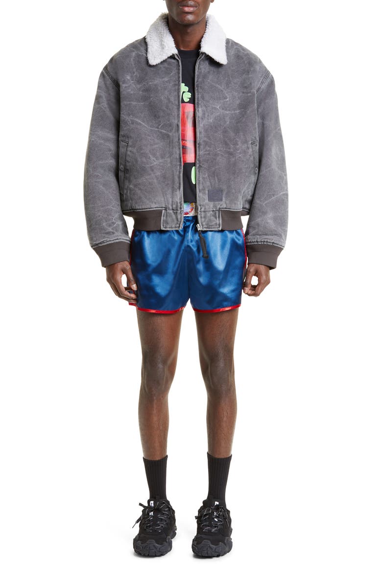 Denim & Faux Shearling Bomber Jacket, Alternate, color, CARBON GREY