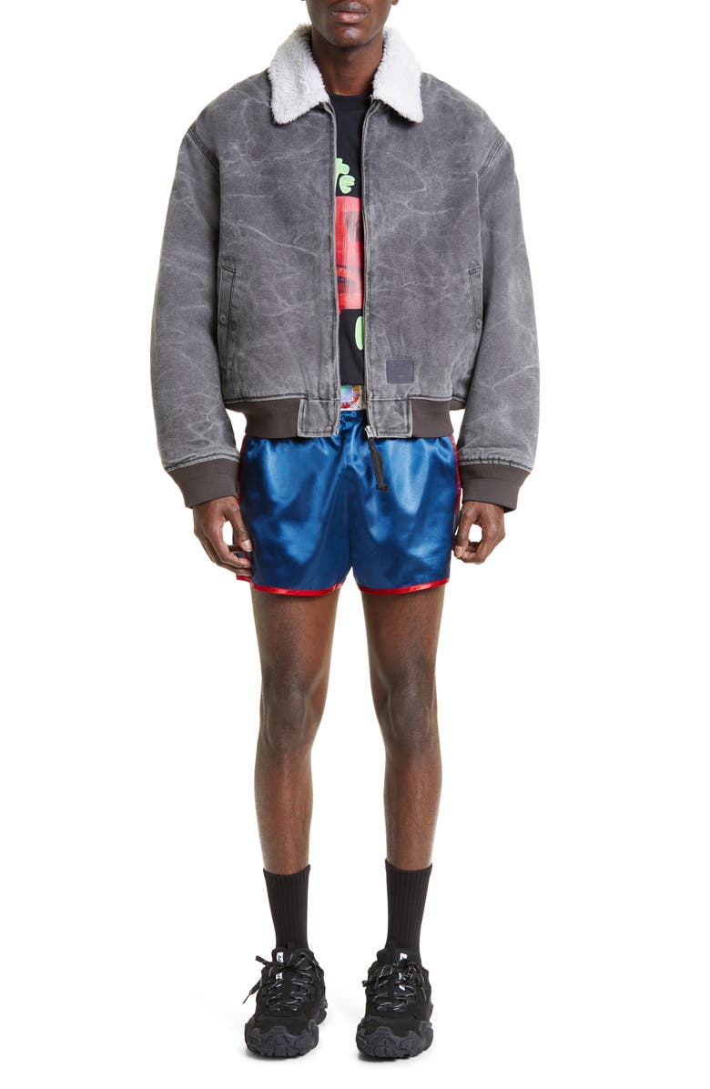 Acne Studios Denim & Faux Shearling Bomber Jacket, Alternate, color, 