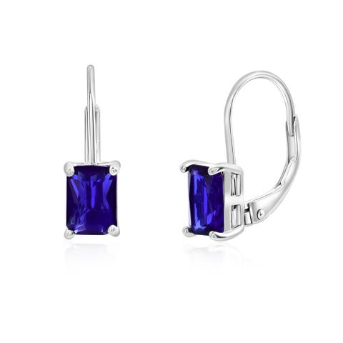 Sterling Silver Emerald Cut Lever-back Earrings