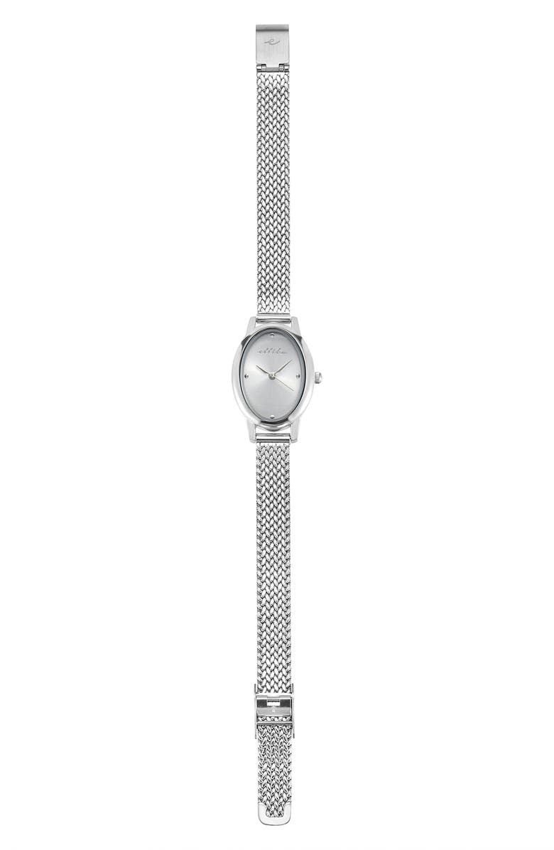 Ettika Oval Face Mesh Strap Watch, Alternate, color, Silver