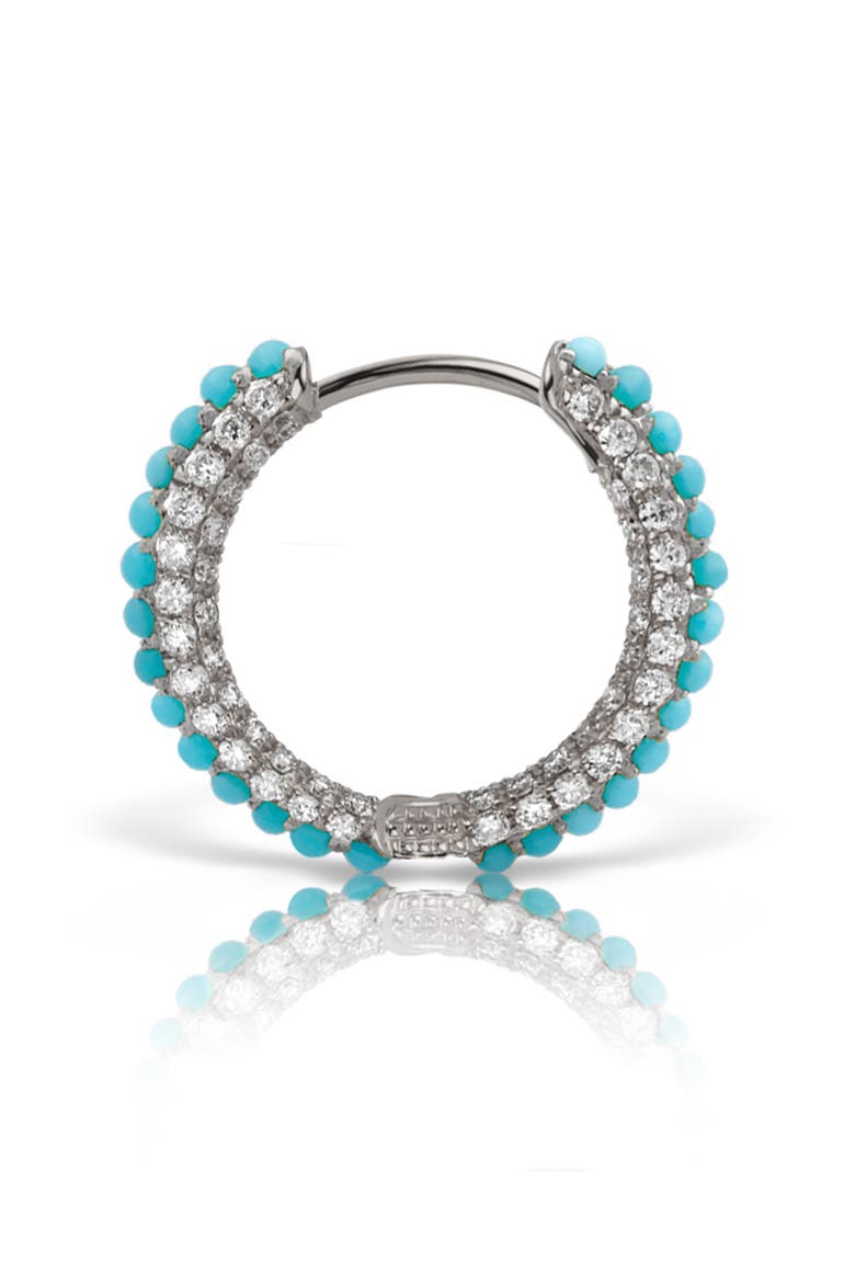 Single Turquoise & Diamond Pavé Huggie Hoop Earring, Main, color, WHITE GOLD