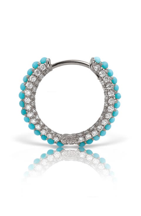Single Turquoise & Diamond Pavé Huggie Hoop Earring