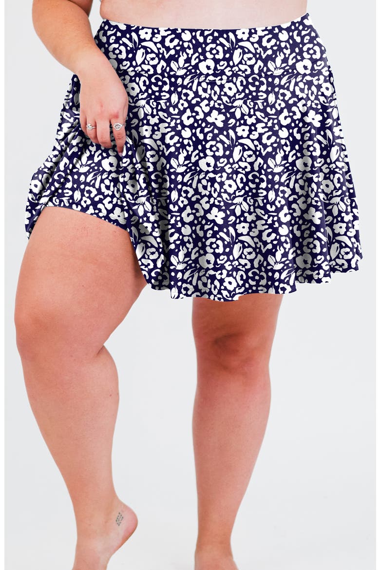 Plus Size Flowy Swim Skirt With Shorts, Alternate, color, Wild Navy