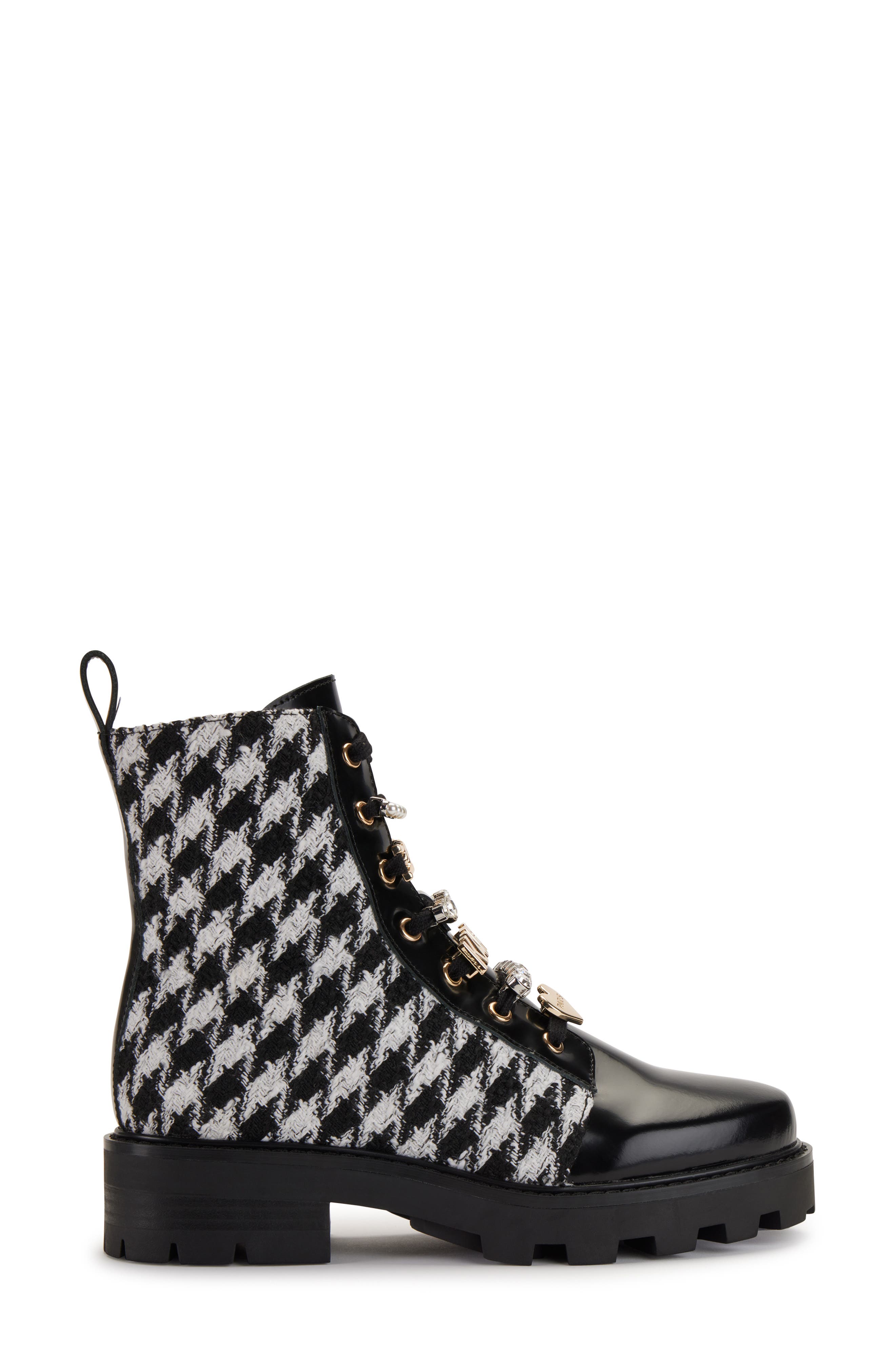 KARL LAGERFELD PARIS Mela Tweed Combat Boot, Alternate, color, 