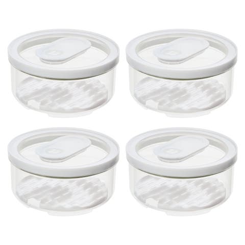 Round Produce Bin with Drainage Tray and Lid - Set of 4 - Clear