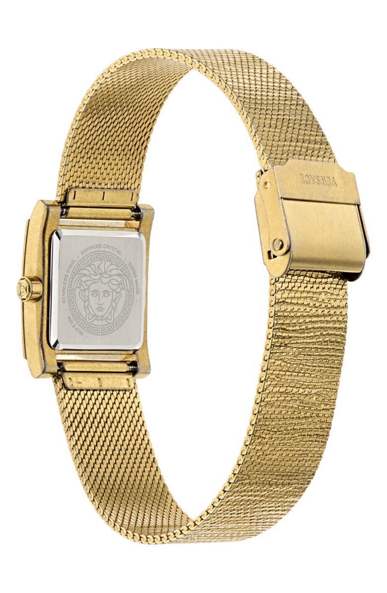 Versace Reveal Square Goldtone Mesh Strap Watch, 22mm, Alternate, color, Ip Yellow Gold