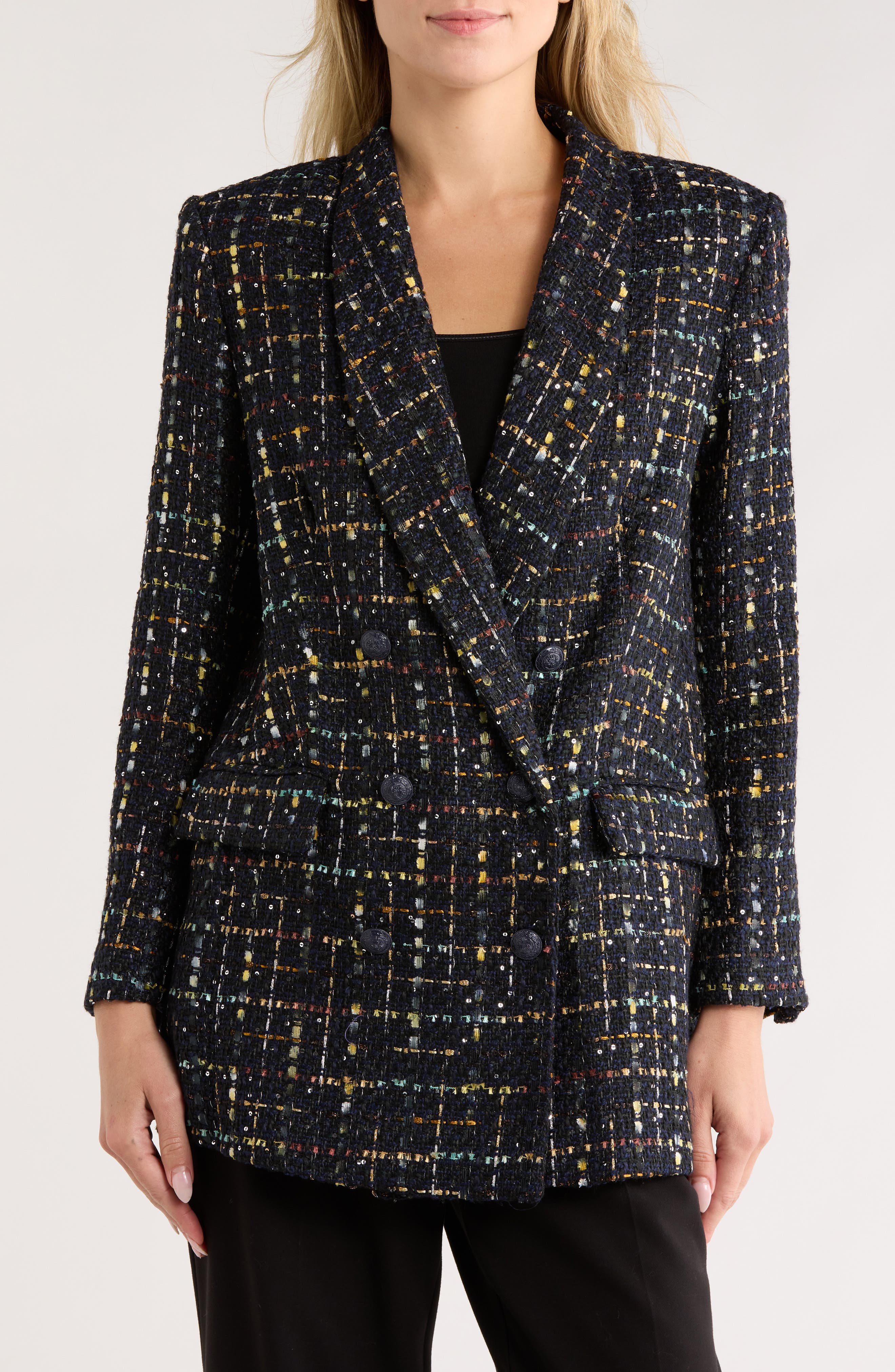 L'AGENCE Jayda Relax Fit Double Breasted Tweed Blazer