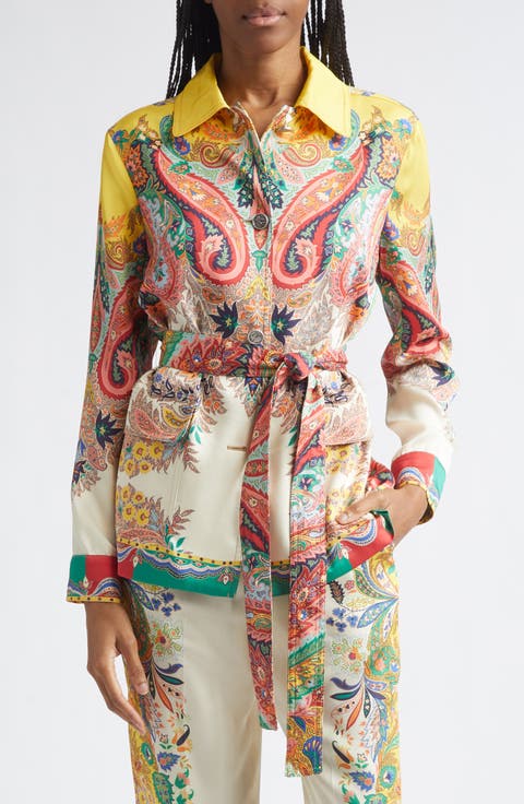 Floral Paisley Belted Twill Field Jacket