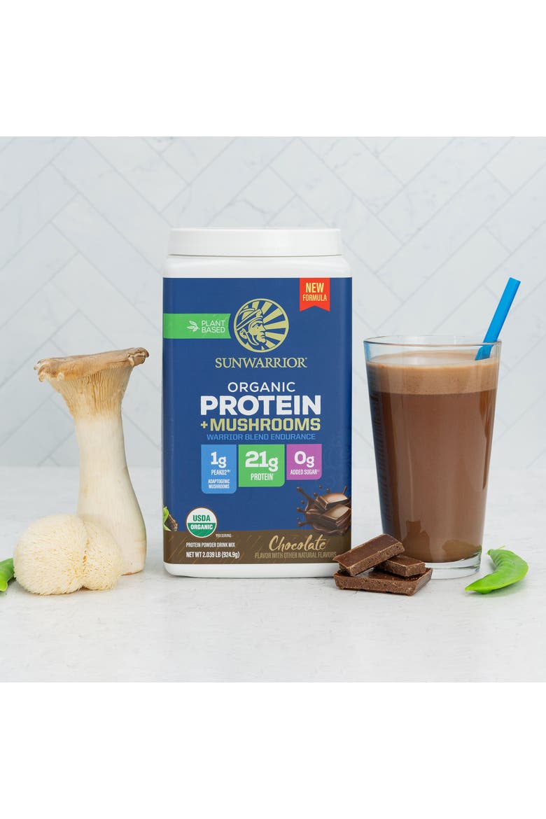 Organic Warrior Blend Endurance + Mushroom Protein Powder, Chocolate, 924.63g Tub, Alternate, color, No Color