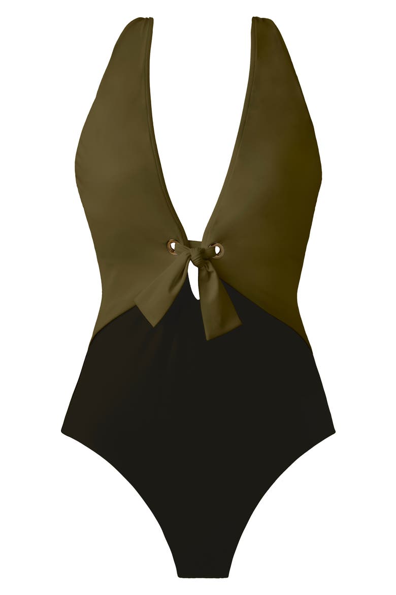 Juxtapose Halle Colorblock One-Piece Swimsuit, Alternate, color, BAMBOO