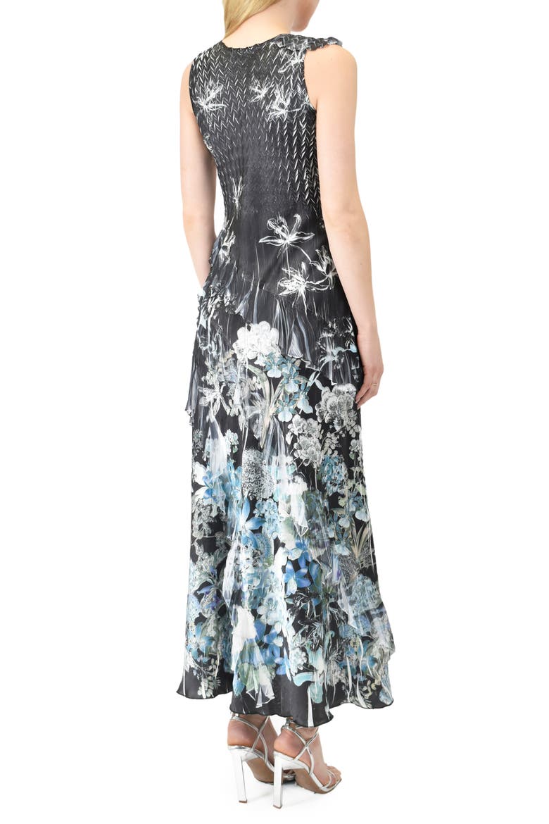 Floral Ruffle Sleeveless Charmeuse Gown, Alternate, color, HYDRANGEA BORDER
