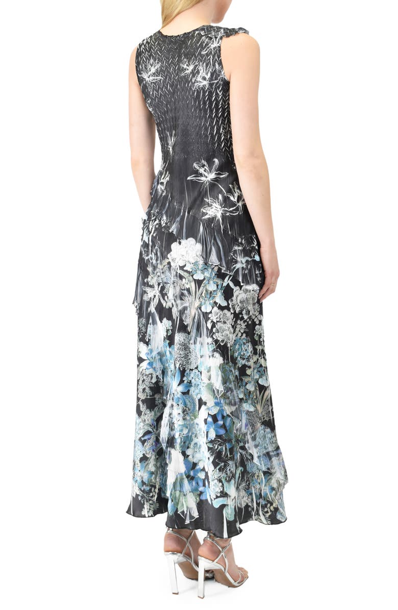 Komarov Floral Ruffle Sleeveless Charmeuse Gown, Alternate, color, 