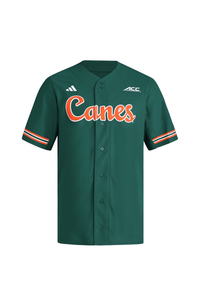 adidas Men's adidas  Green Miami Hurricanes Reversible Retro Full-Button Baseball Jersey, Alternate, color, Green