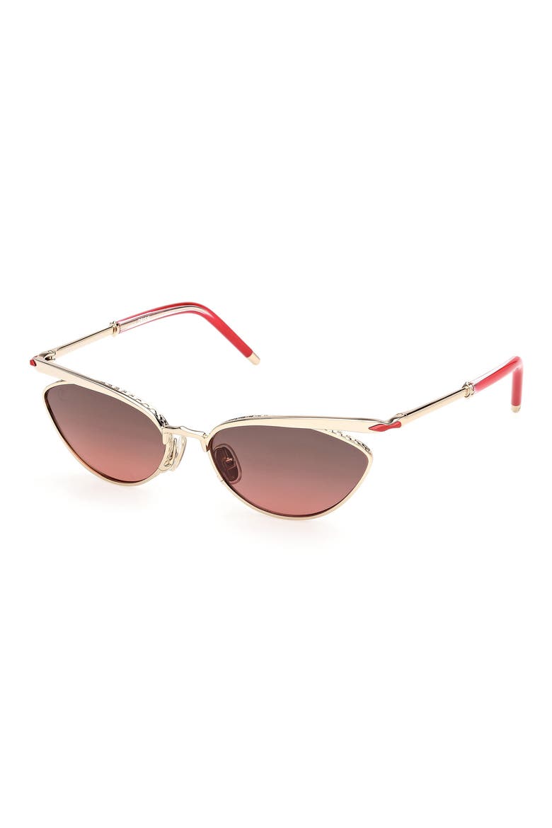 56mm Geometric Sunglasses, Alternate, color, GOLD / RED / ZEISS SMOKE RED