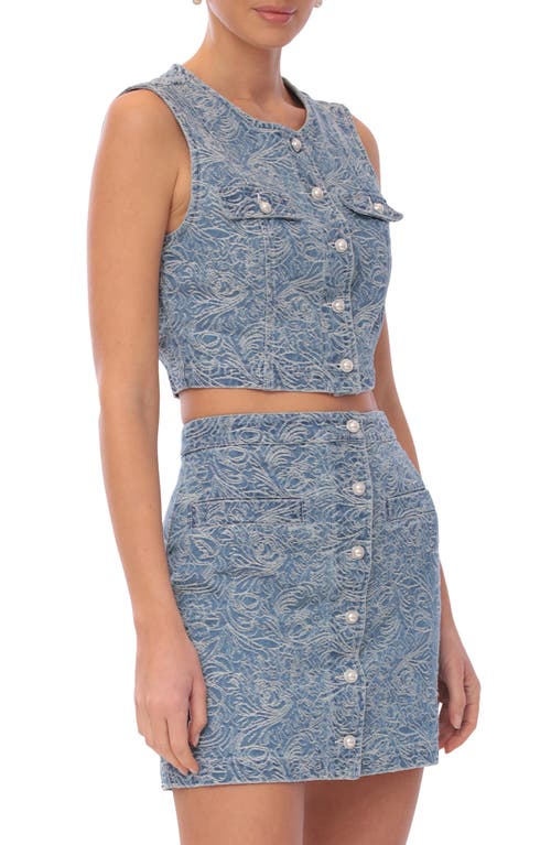 Avec Les Filles Paisley Jacquard Denim Vest In Denim Jacquard