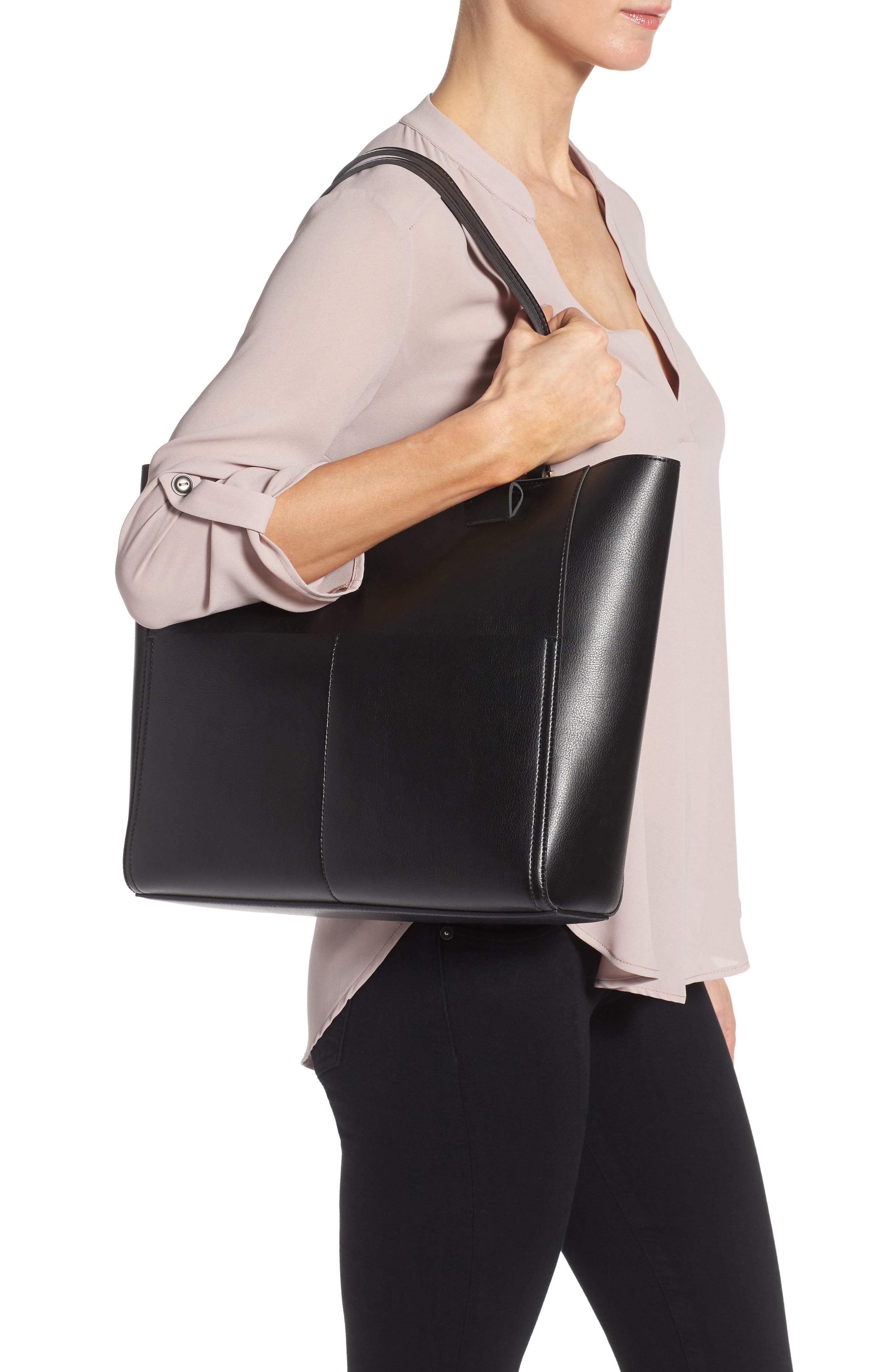 Glenn Faux Leather Tote, Alternate, color, BLACK