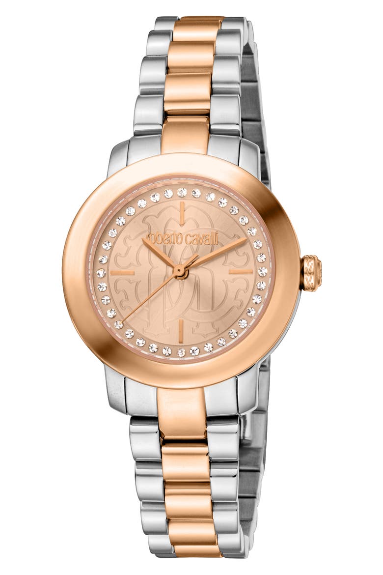 Two-Tone Crystal Bracelet Watch, 30mm, Main, color, TWO TONE SILVER AND ROSE GOLD