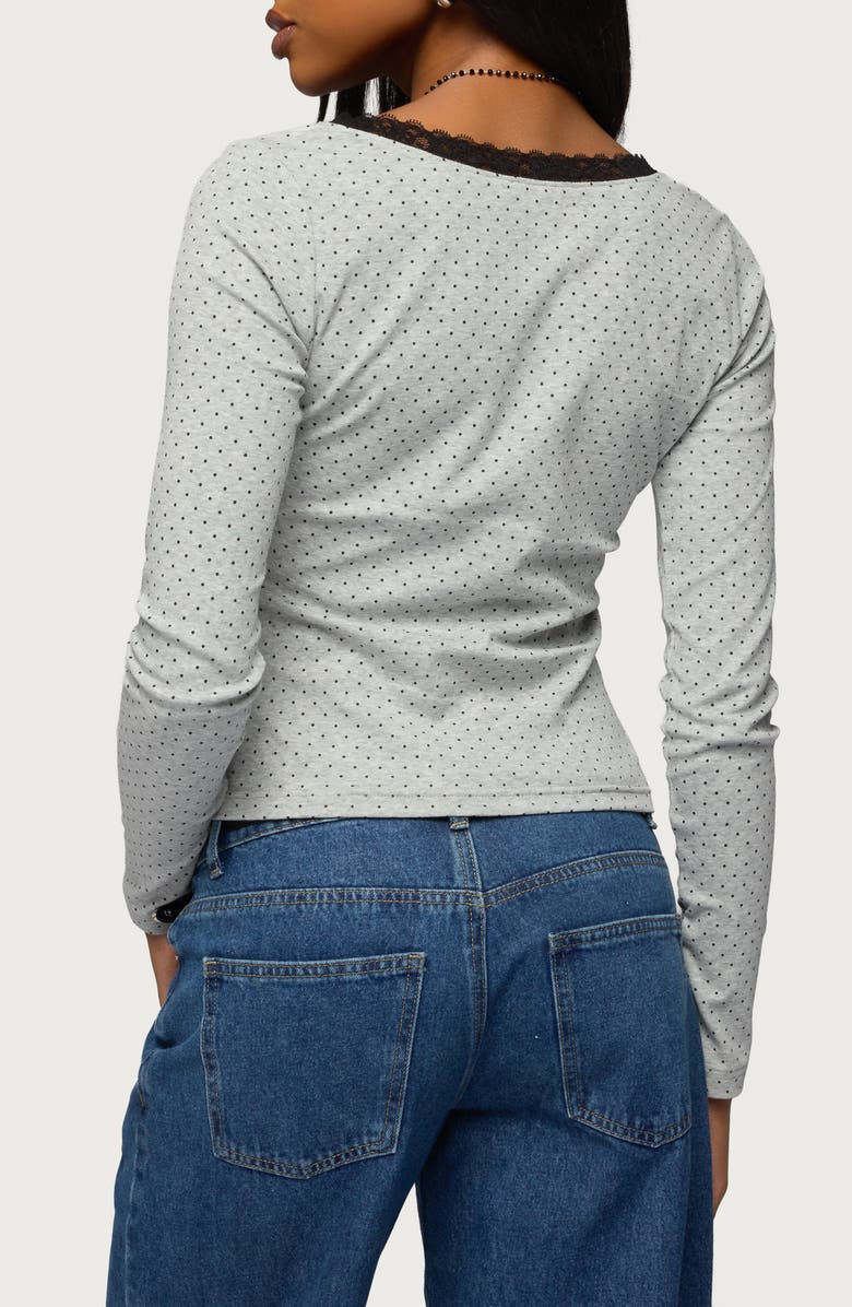 EDIKTED Morah Lace Trim Polka Dot Top, Alternate, color, Gray-Melange