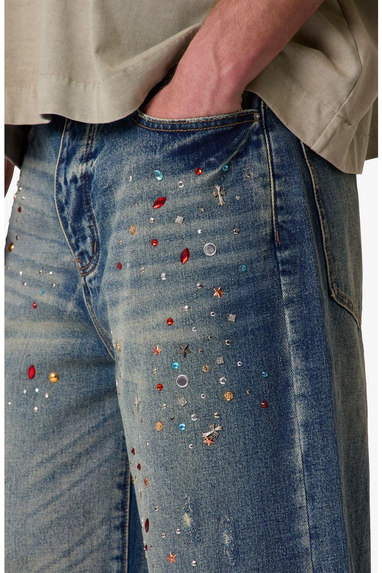 Ultrabaggy Embellished Denim Shorts, Alternate, color, BLUE
