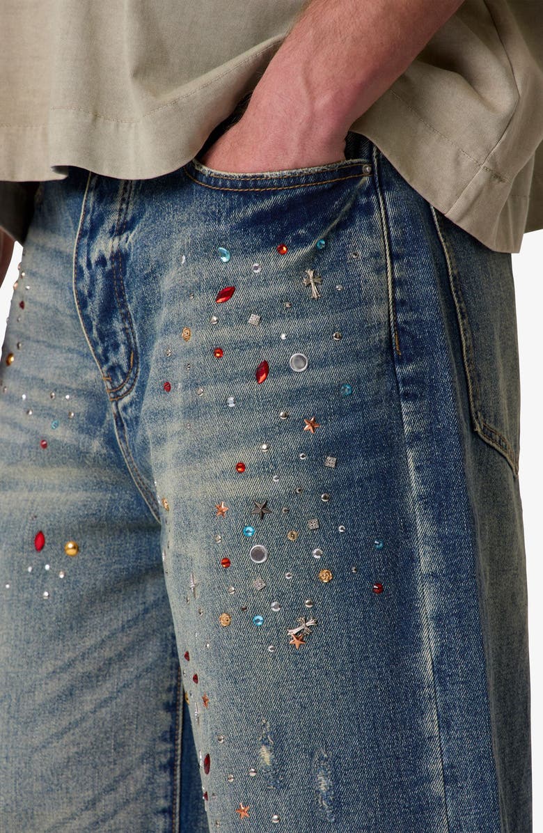 mnml Ultrabaggy Embellished Denim Shorts, Alternate, color, Blue