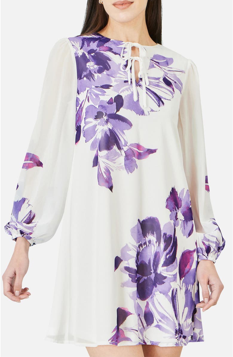 Yumi Keyhole Neck Floral Tunic Dress, Alternate, color, Purple